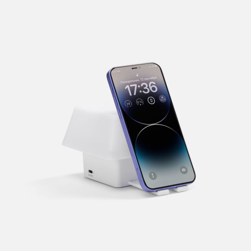 Светильник с подставкой для смартфона Knoppi, белый Светильник с подставкой для смартфона Knoppi, белый