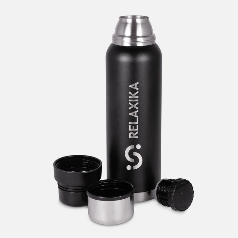 Термос Relaxika 1000 со стикерпаком, черный