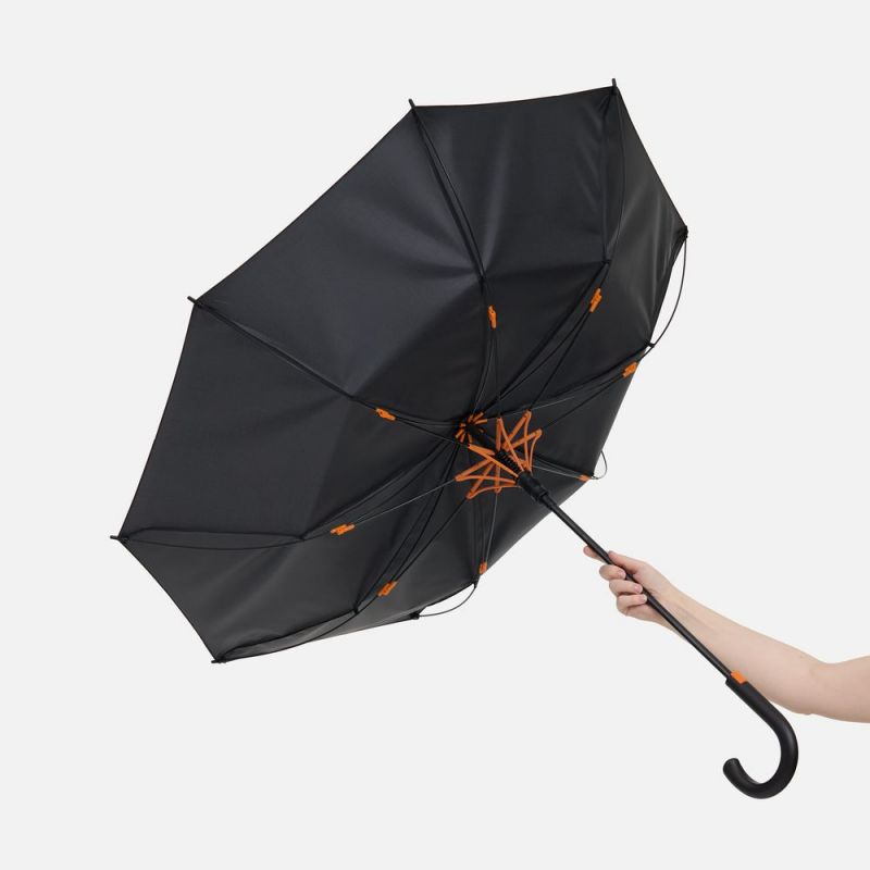Зонт-трость Hidecolor с цветными спицами, черный с оранжевым Зонт-трость Hidecolor с цветными спицами, черный с оранжевым