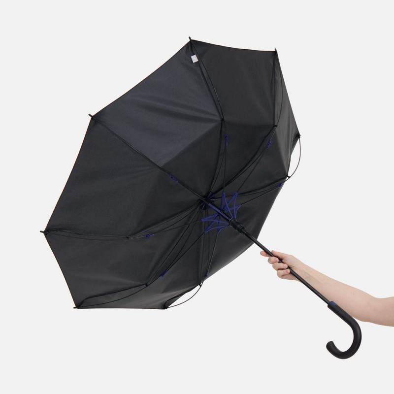 Зонт-трость Hidecolor с цветными спицами, черный с синим Зонт-трость Hidecolor с цветными спицами, черный с синим