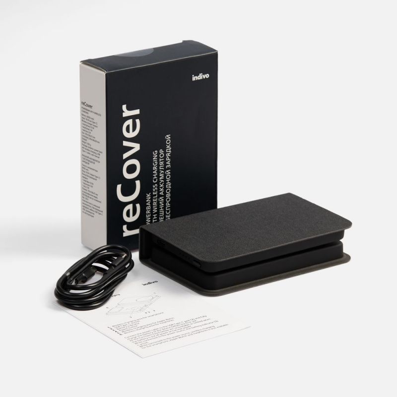 Внешний аккумулятор с беспроводной зарядкой reCover 8000 мАч, черный